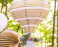Thumbnail for Hot Air Balloon Paper Lantern Set in Gold & White (3 Count) - Main Image | My Wedding Favors