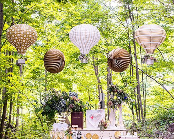 Hot Air Balloon Paper Lantern Set in Gold & White (3 Count) - Alternate Image 3 | My Wedding Favors
