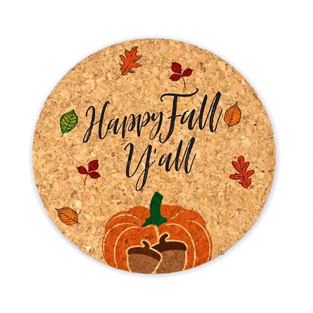 Happy Fall Y'all Round Cork Coasters (Set of 4) - Main Image | My Wedding Favors