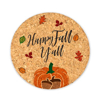 Thumbnail for Happy Fall Y'all Round Cork Coasters (Set of 4) - Main Image | My Wedding Favors