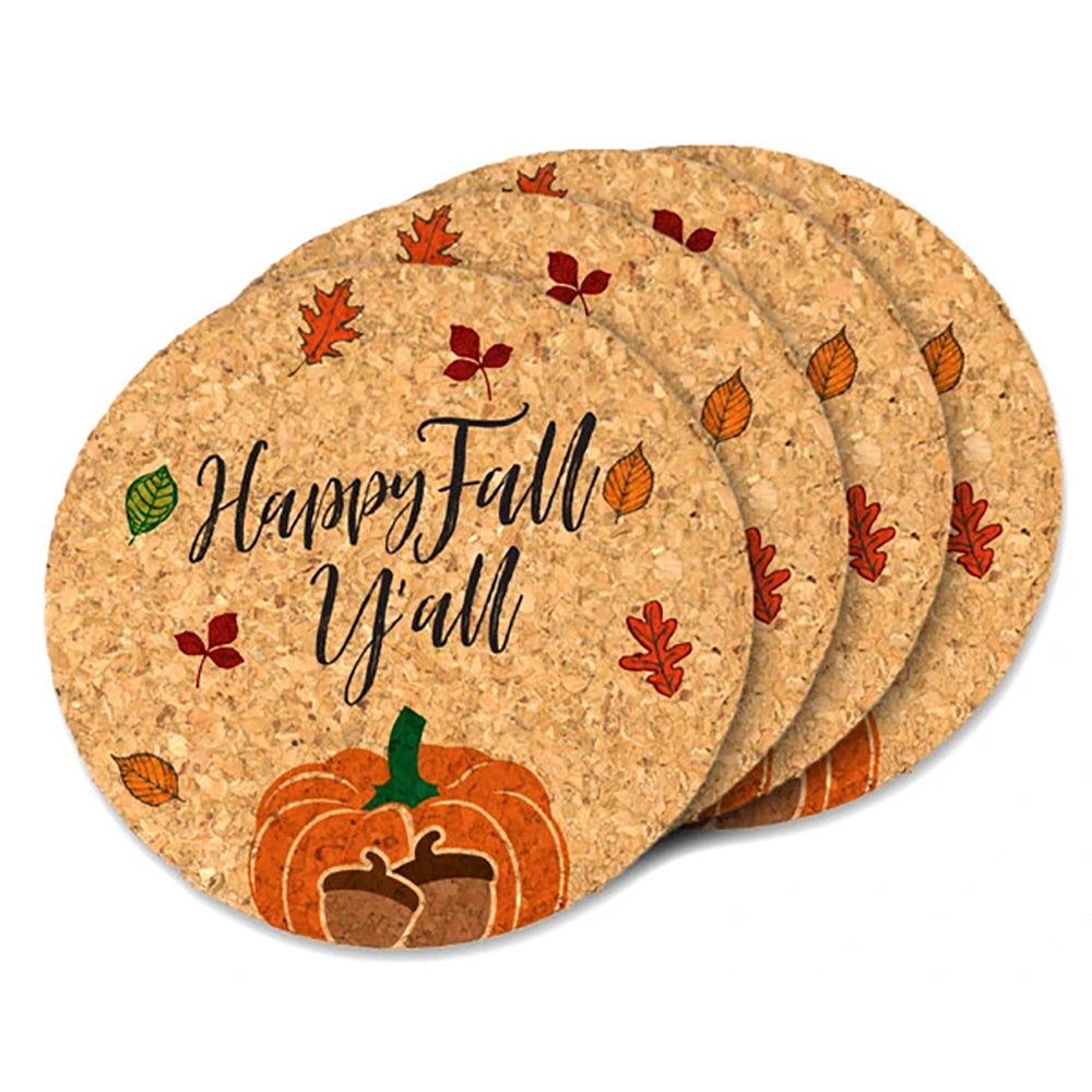 Happy Fall Y'all Round Cork Coasters (Set of 4) - Alternate Image 2 | My Wedding Favors
