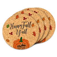 Thumbnail for Happy Fall Y'all Round Cork Coasters (Set of 4) - Alternate Image 2 | My Wedding Favors