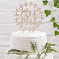 Thumbnail for Beautiful Botanics Wooden Mr. & Mrs. Cake Topper - Main Image | My Wedding Favors