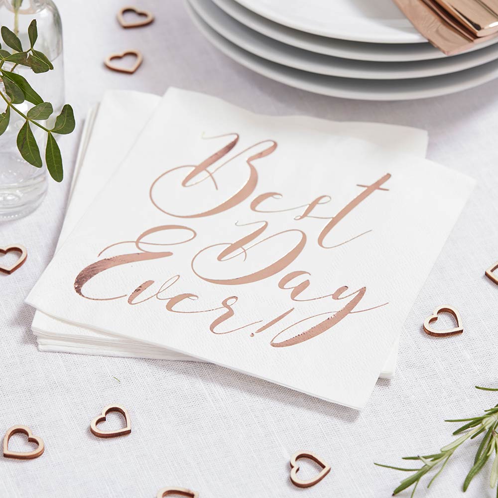Beautiful Botanics Rose Gold Best Day Ever Napkins (Set of 20) - Main Image | My Wedding Favors