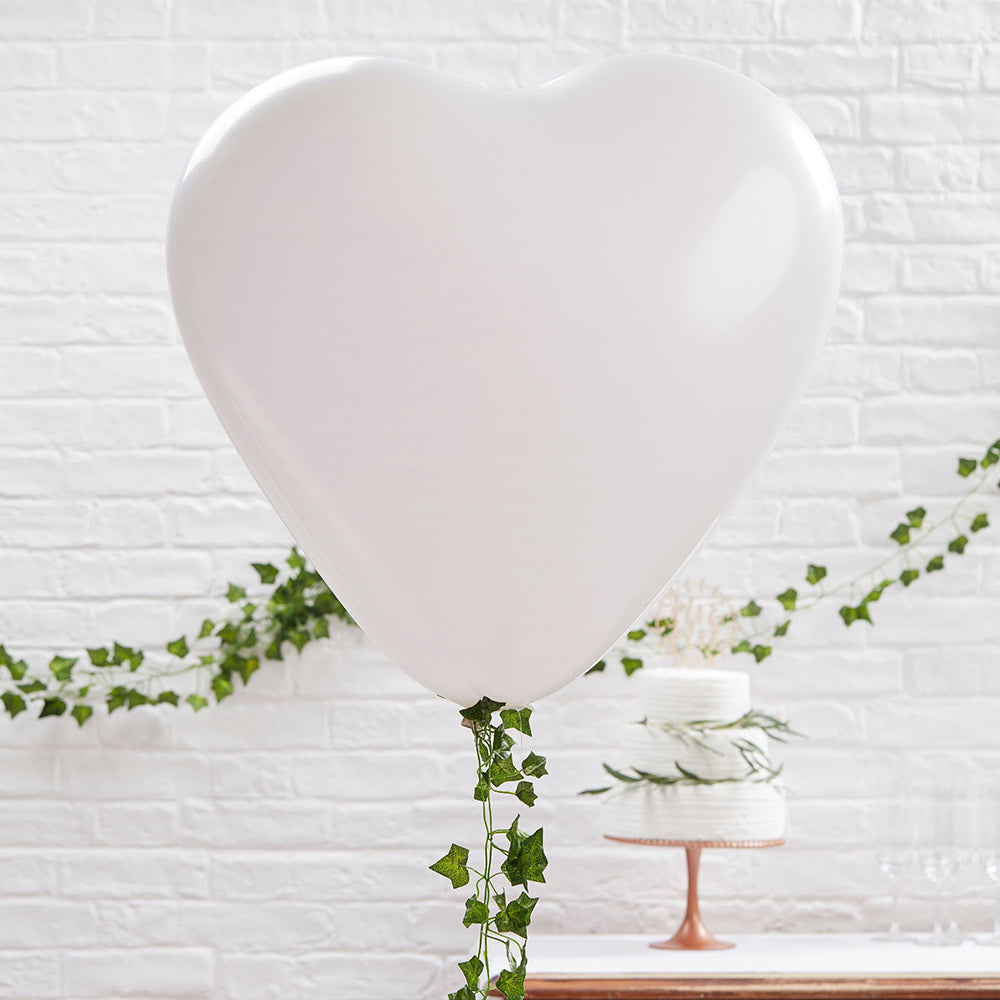 Beautiful Botanics White 36" Heart Balloons (Set of 3) - Main Image | My Wedding Favors