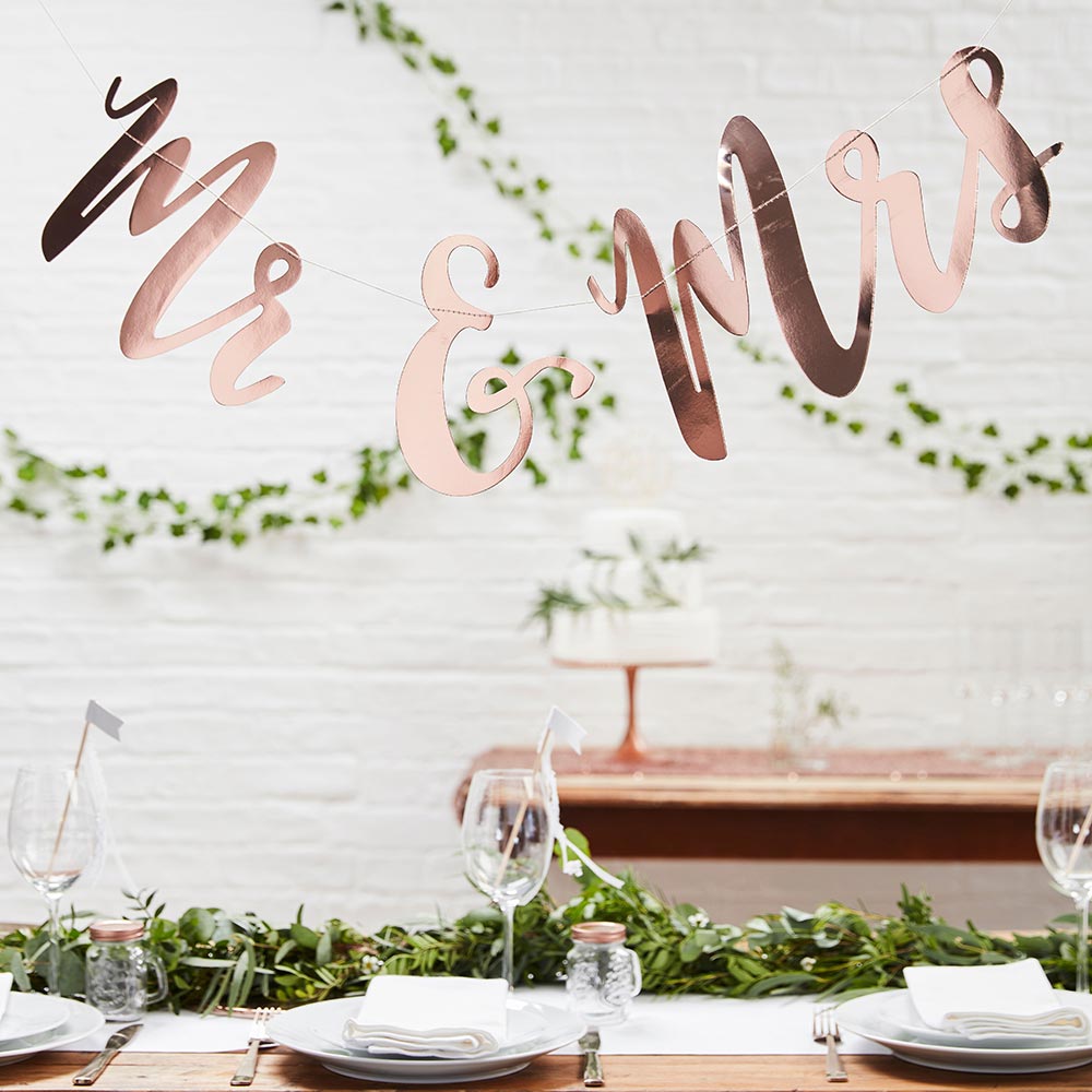 Beautiful Botanics Rose Gold Mr. & Mrs. Banner - Main Image | My Wedding Favors