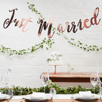 Thumbnail for Beautiful Botanics Rose Gold Just Married Banner - Main Image | My Wedding Favors