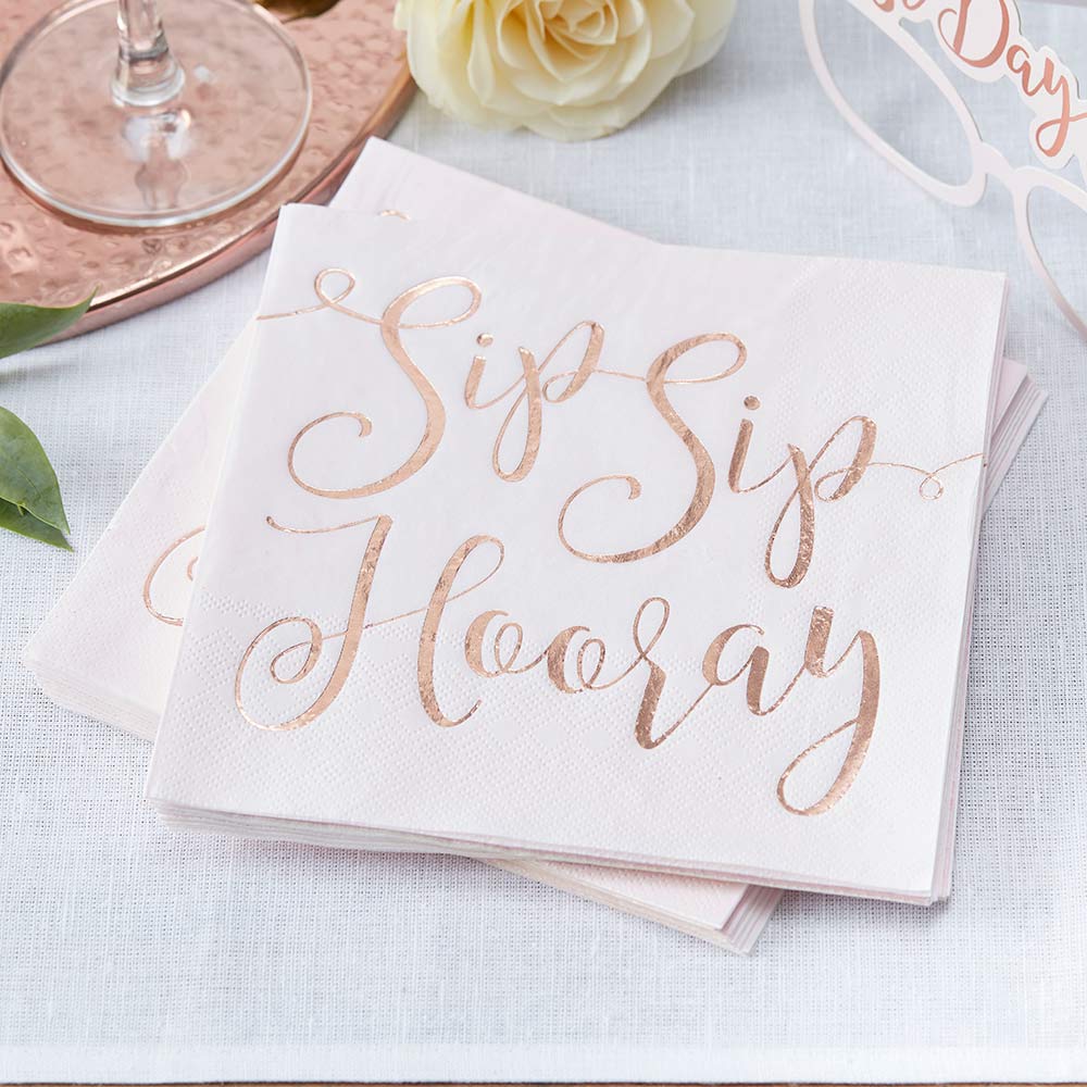Beautiful Botanics Rose Gold Foil Sip Sip Hooray Napkin (Set of 16) - Main Image | My Wedding Favors