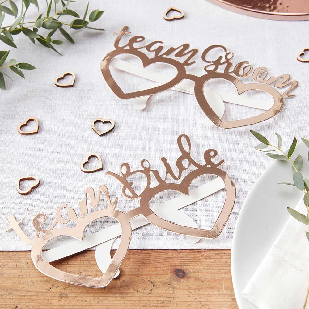 Beautiful Botanics Rose Gold Foil Team Bride Team Groom Glasses (Set of 8) - Main Image | My Wedding Favors