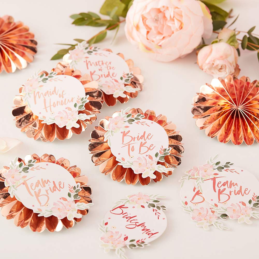 Team Bride Rose Gold Bridal Party Pins - Main Image | My Wedding Favors