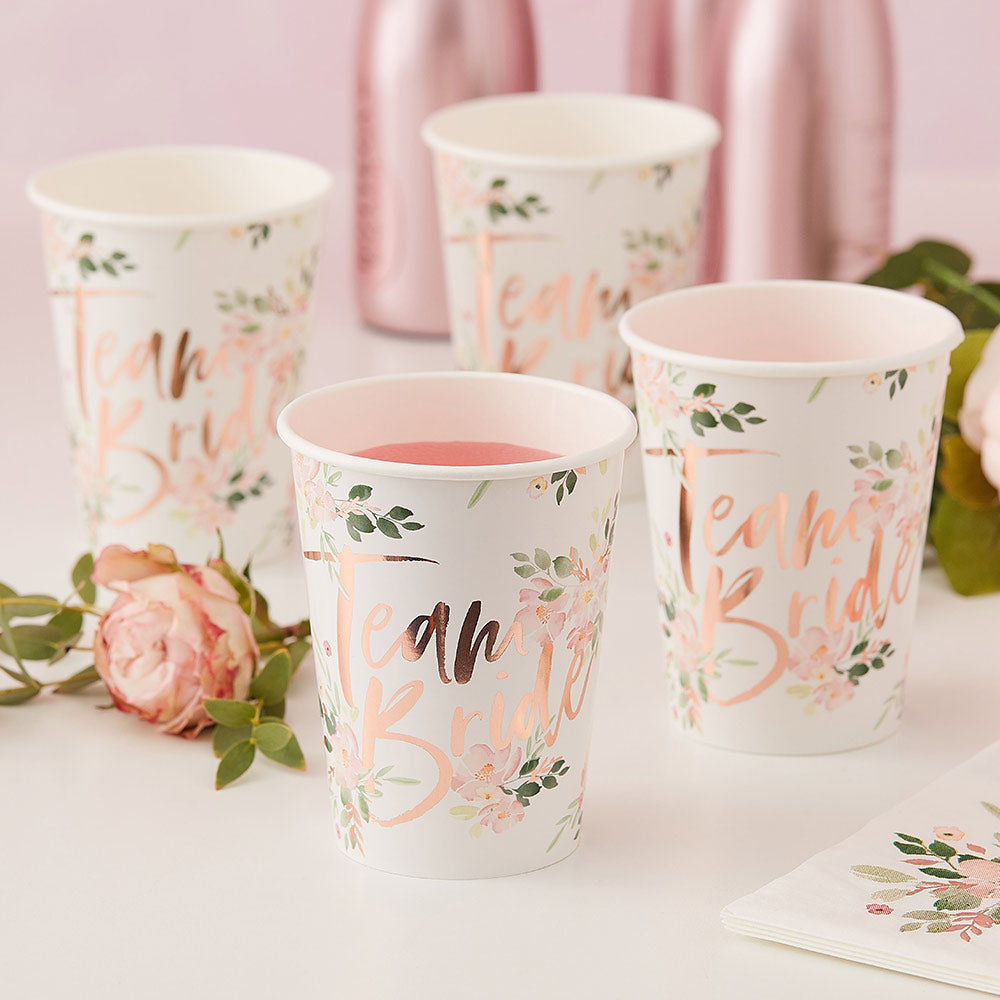 Team Bride Rose Gold 9 oz. Paper Cups (Set of 8) - Alternate Image 2 | My Wedding Favors