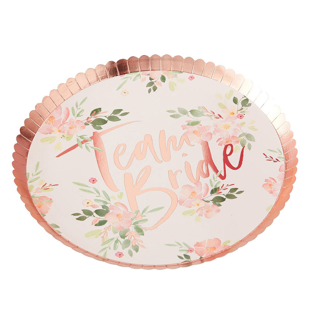 Team Bride Rose Gold 9 in. Paper Plates (Set of 8) - Main Image | My Wedding Favors