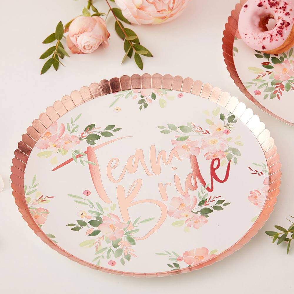 Team Bride Rose Gold 9 in. Paper Plates (Set of 8) - Alternate Image 2 | My Wedding Favors