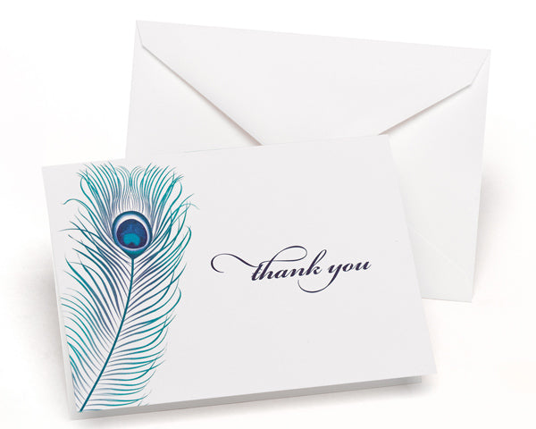 Peacock Feather Thank You Card and Envelope (Set of 50) - Main Image | My Wedding Favors