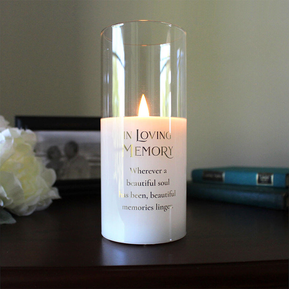 In Loving Memory Memorial LED Glass Candle Holder with Verse