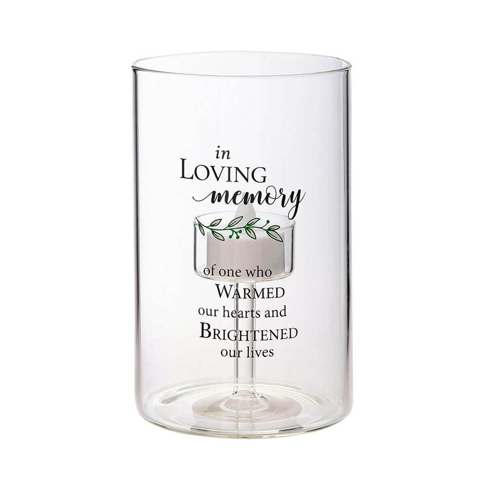 In Loving Memory Memorial LED Glass Tea Light Holder with Verse