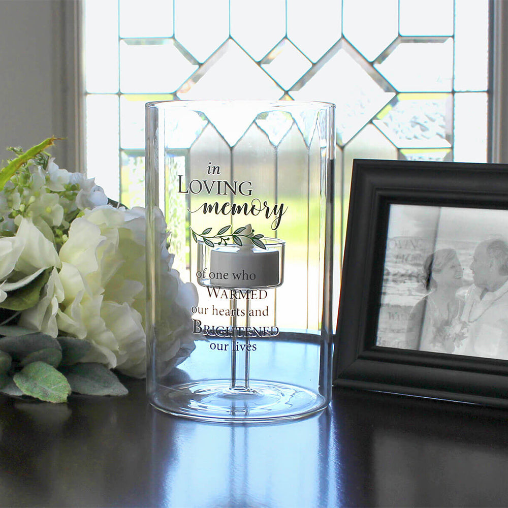 In Loving Memory Memorial LED Glass Tea Light Holder with Verse