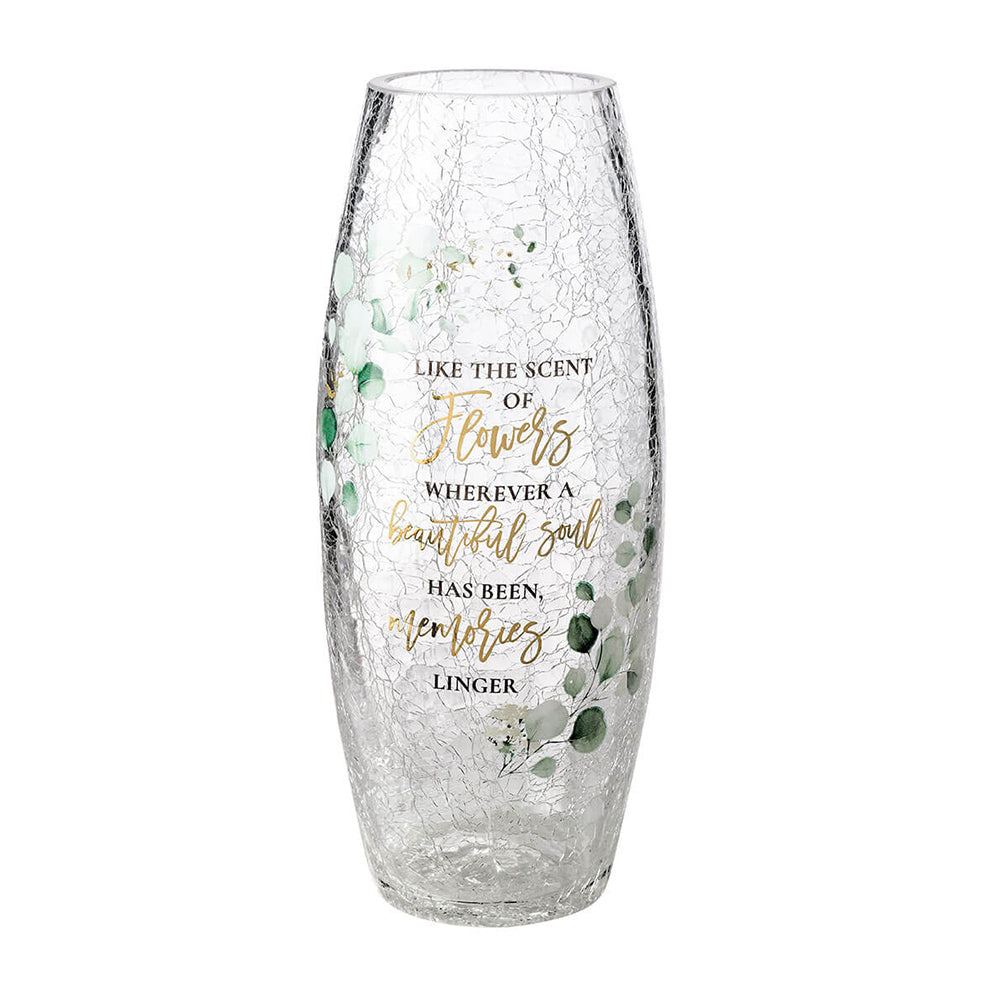Botanical Crackle Glass Memorial Vase with Sympathy Verse