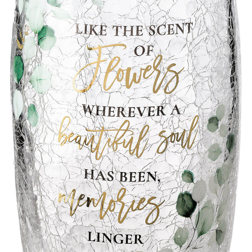 Botanical Crackle Glass Memorial Vase with Sympathy Verse