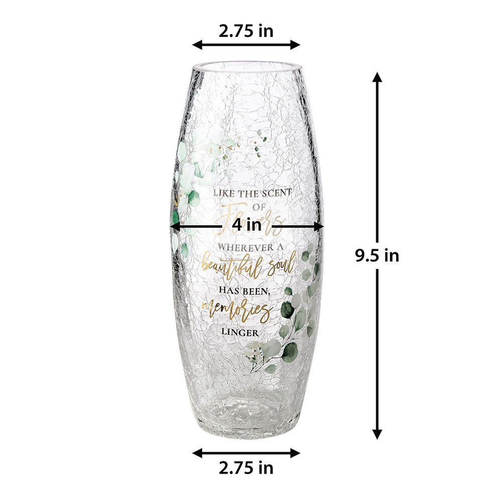 Botanical Crackle Glass Memorial Vase with Sympathy Verse