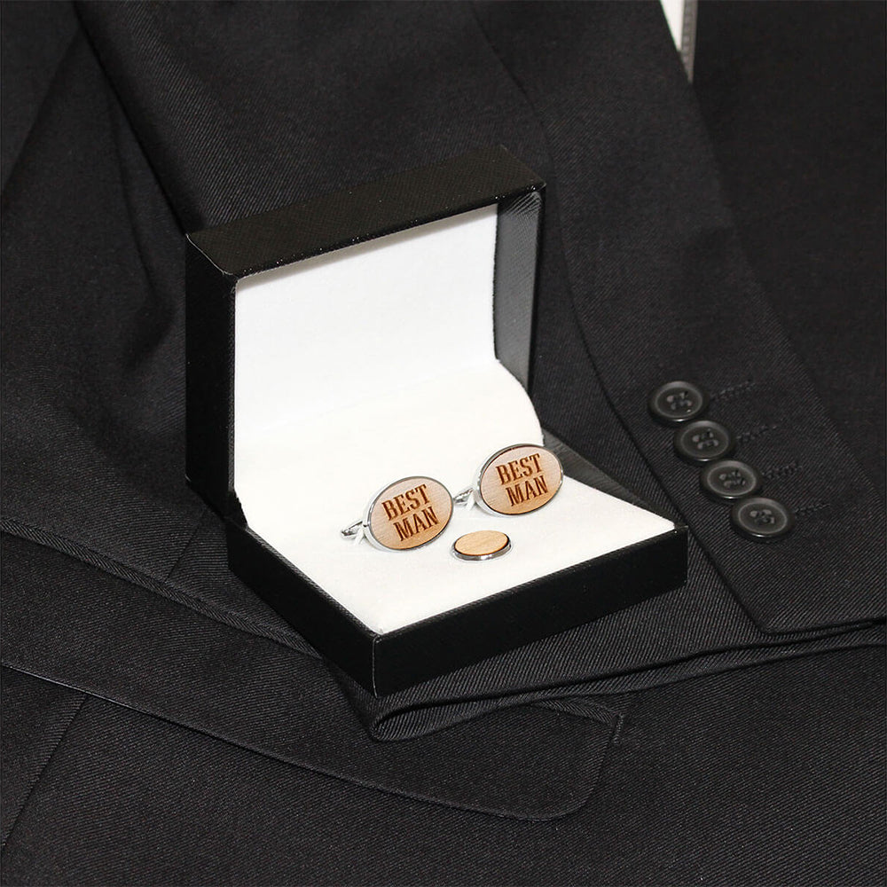 Wooden Best Man Cufflinks & Tie Tack Set