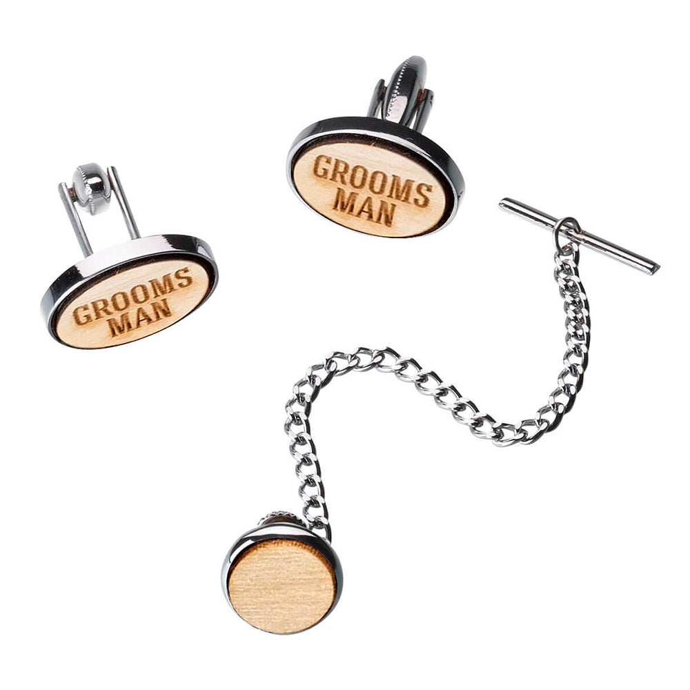 Wooden Groomsman Cufflinks & Tie Tack Set