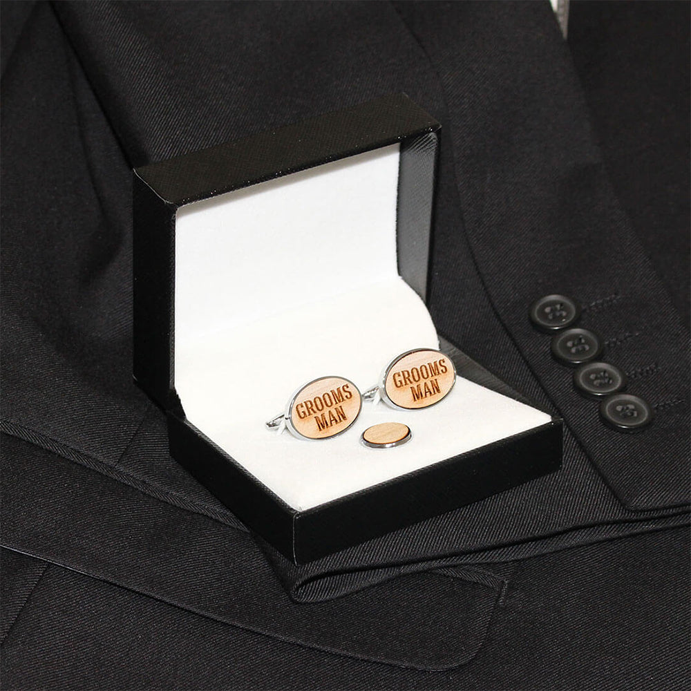 Wooden Groomsman Cufflinks & Tie Tack Set