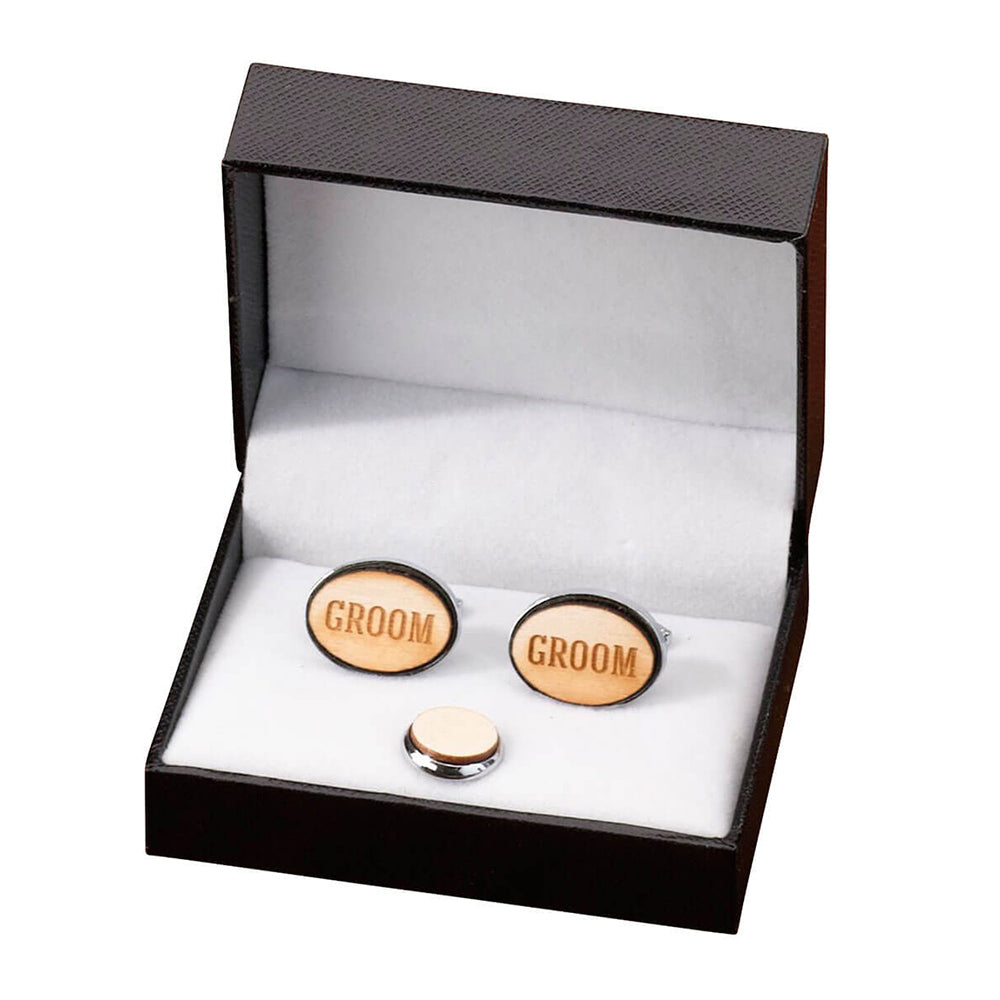 Wooden Groom Cufflinks & Tie Tack Set