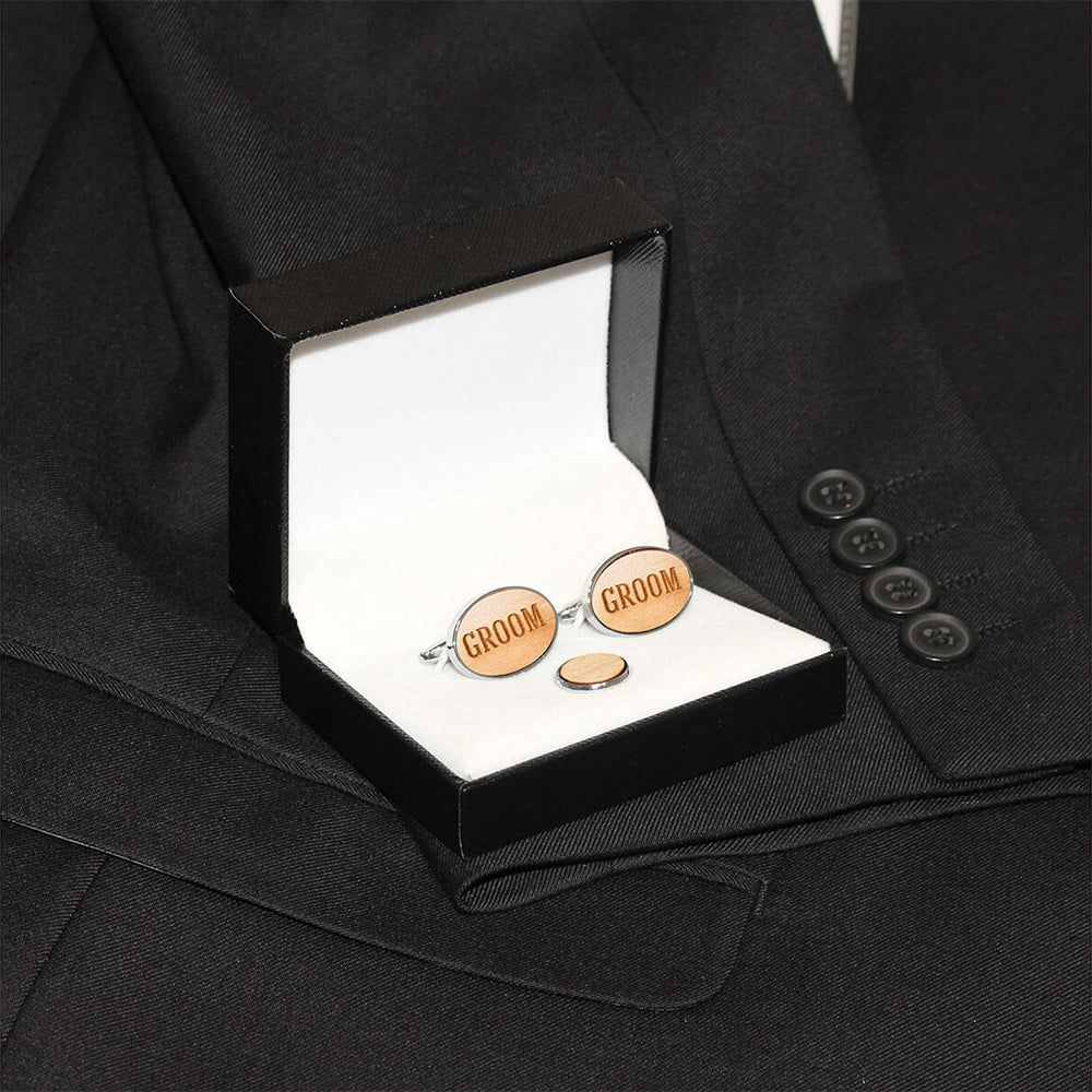 Wooden Groom Cufflinks & Tie Tack Set