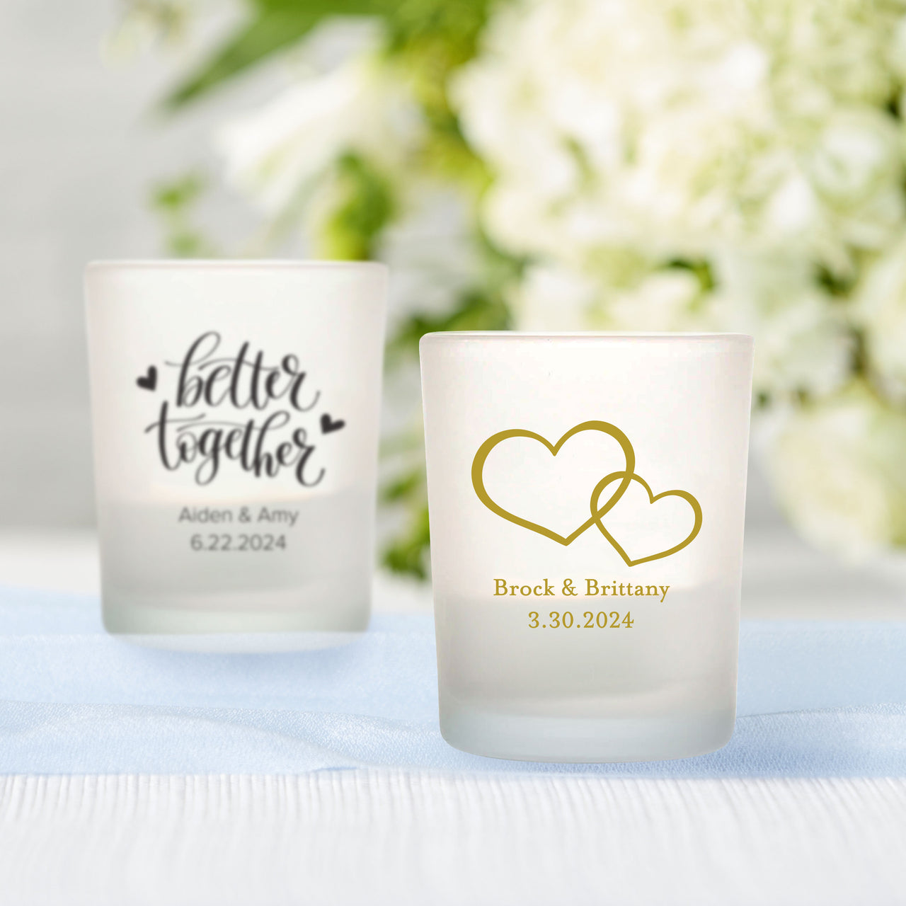 Custom Design Personalized Frosted Glass Votive (24) - Main Image | My Wedding Favors