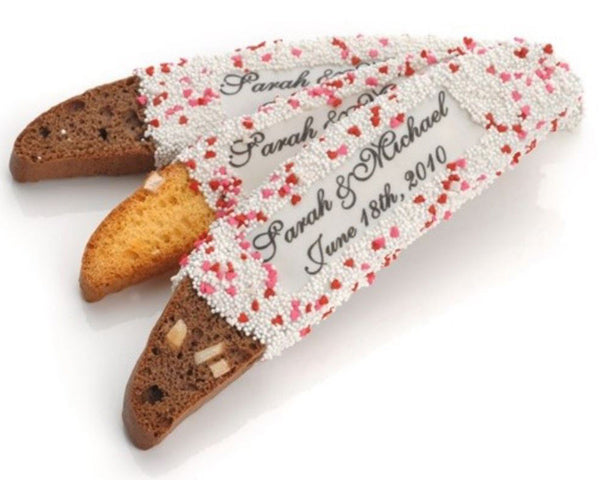Biscotti Favors - Chocolate-Dipped & Personalized - Main Image | My Wedding Favors