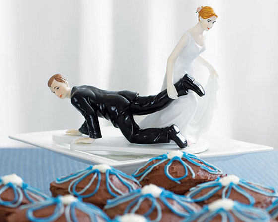 Comical Couple with the Bride "Having the Upper Hand" Cake Topper - Alternate Image 3 | My Wedding Favors