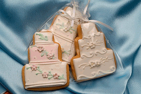 Custom Design Wedding Cake Cookie  in Wrap with Ribbon - Main Image | My Wedding Favors