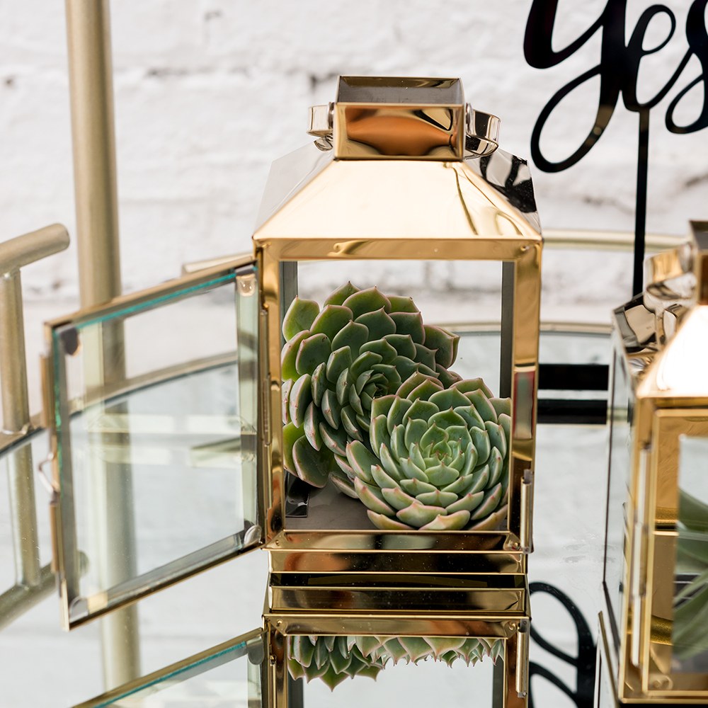 Medium Decorative Candle Lantern - Gold - Alternate Image 2 | My Wedding Favors
