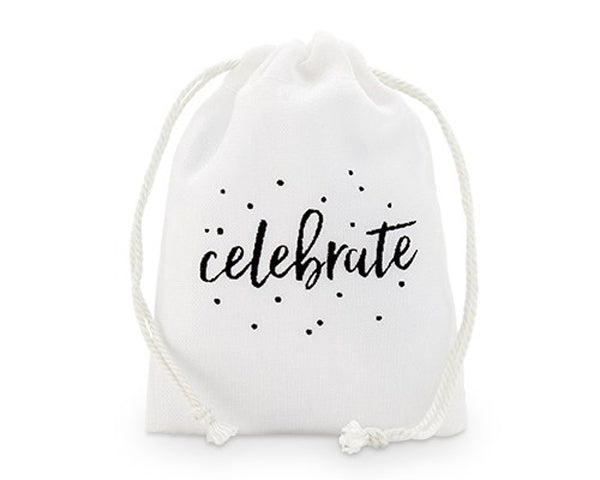 Celebrate Print Muslin Drawstring Favor Bag - Small (Set of 12) - Main Image | My Wedding Favors