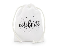 Thumbnail for Celebrate Print Muslin Drawstring Favor Bag - Small (Set of 12) - Main Image | My Wedding Favors