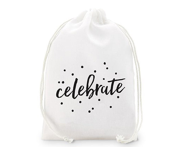 Celebrate Print Muslin Drawstring Favor Bag - Medium (Set of 12) - Main Image | My Wedding Favors