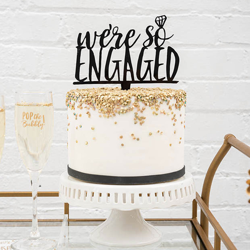 We're So Engaged Acrylic Cake Topper (Available in Black & White) - Main Image | My Wedding Favors