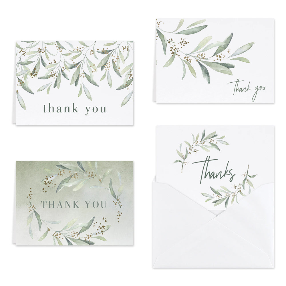 Eucalyptus Watercolor Bouquet Thank You Cards & Envelopes (Set of 24) - Main Image | My Wedding Favors