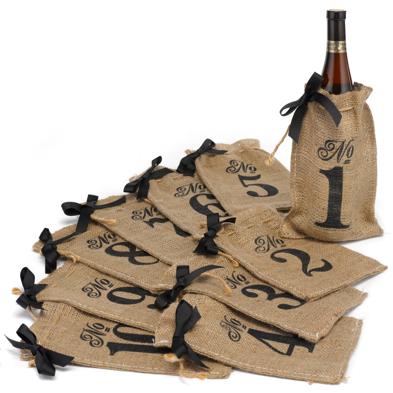 Printed Burlap Table Number Wine Bags (1-10) - Main Image | My Wedding Favors