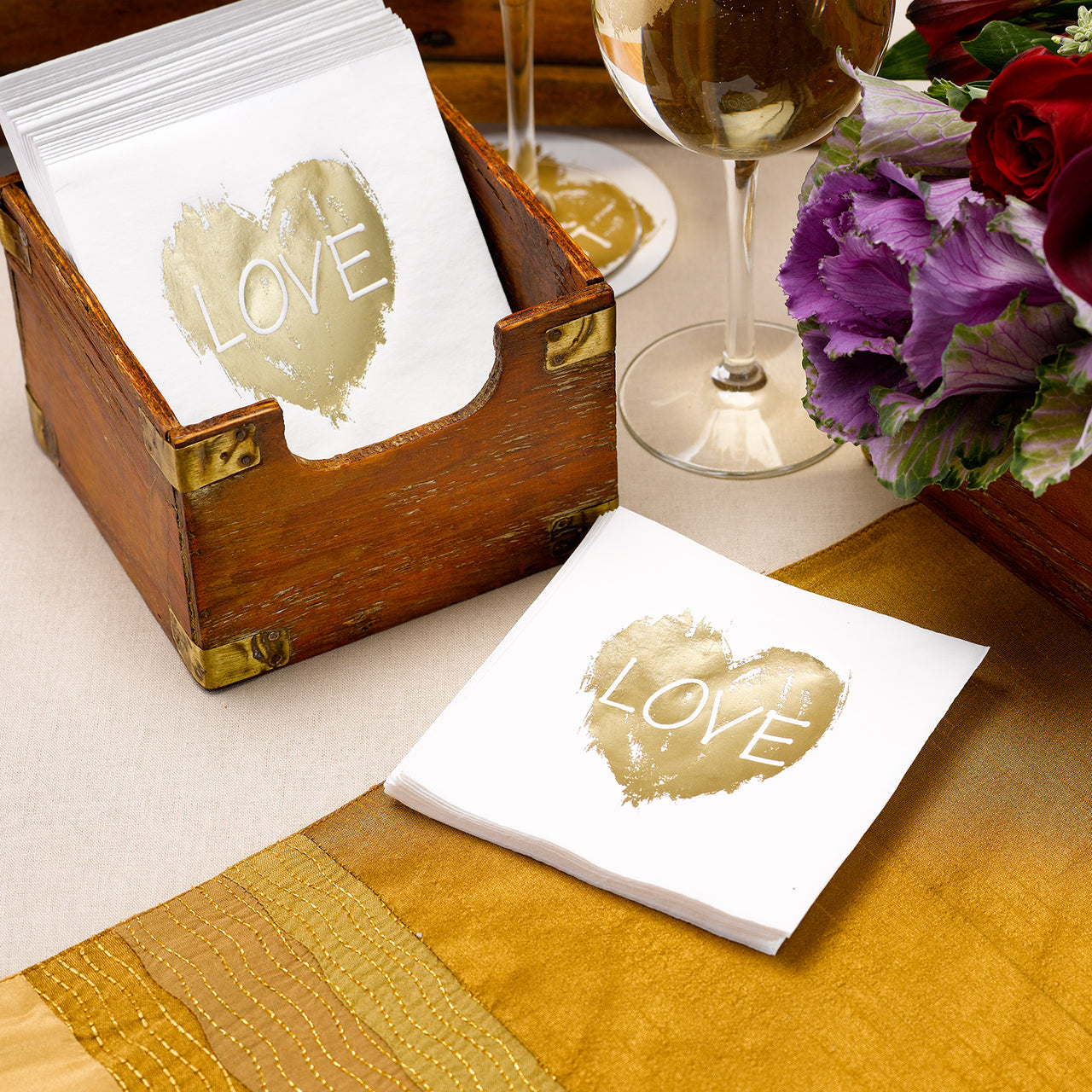 Brush of Love Gold Foil Napkins (50 Count) - Alternate Image 2 | My Wedding Favors