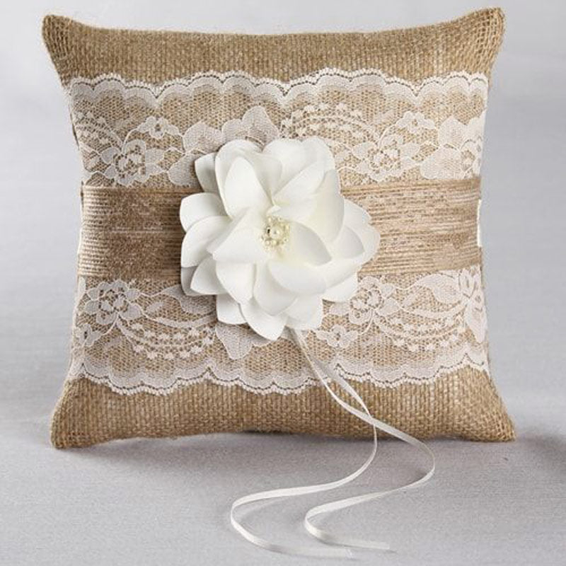 Rustic Lace Garden Ring Pillow (White or Ivory) - Main Image | My Wedding Favors