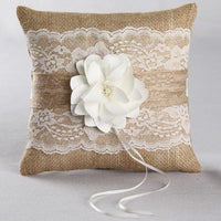 Thumbnail for Rustic Lace Garden Ring Pillow (White or Ivory) - Main Image | My Wedding Favors