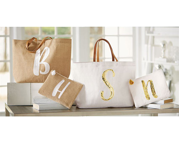 Initial Sequin Jute Tote