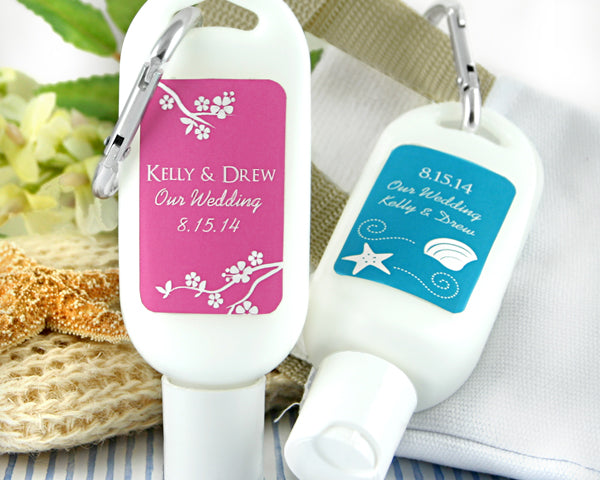 Personalized Sunscreen with Carabiner - Many Designs Available - Main Image | My Wedding Favors