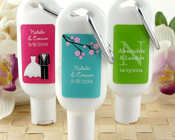 Personalized Sunscreen with Carabiner (Many Exclusive Designs Available) - Main Image | My Wedding Favors